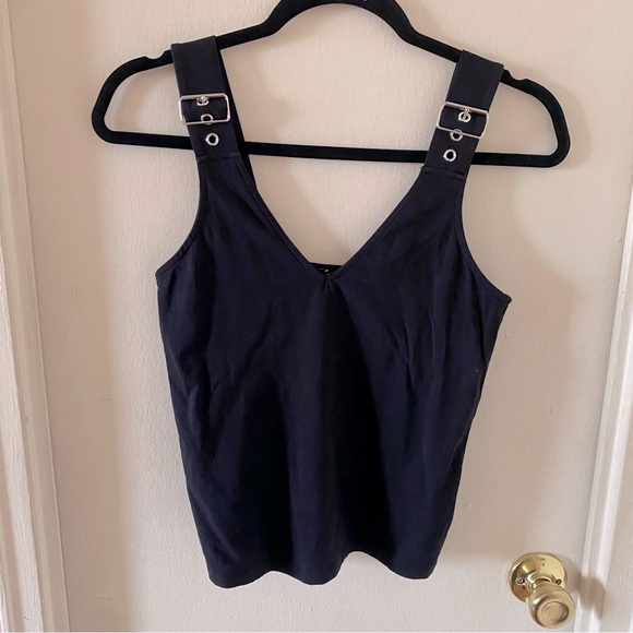 Express Tops - Express Black V-Neck Tank Top with Buckles